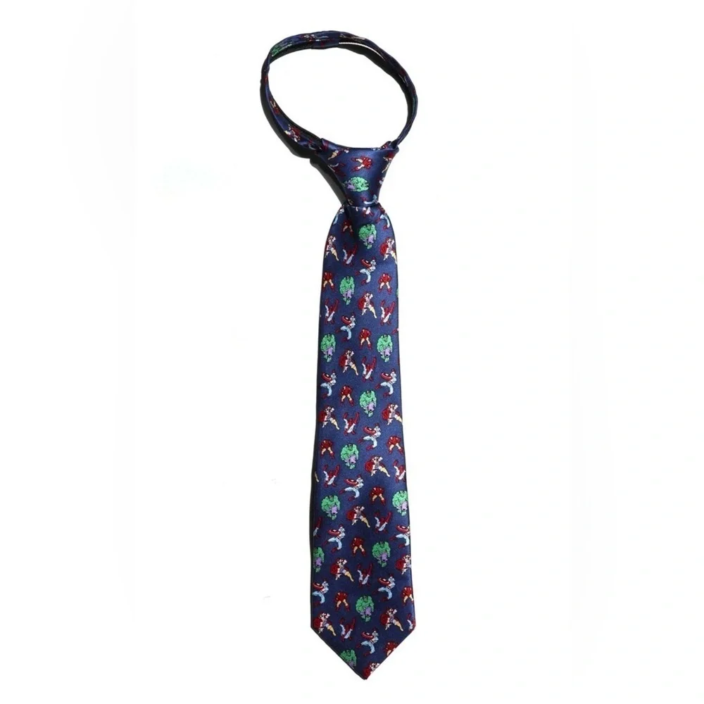 NWT Marvel Comics Avengers Heroes Boys Neck Tie 100% Silk Easy Adjustable Zip On